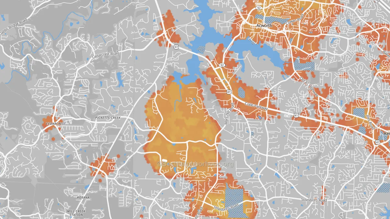 Bike Grade map of Brookwood, Acworth, GA