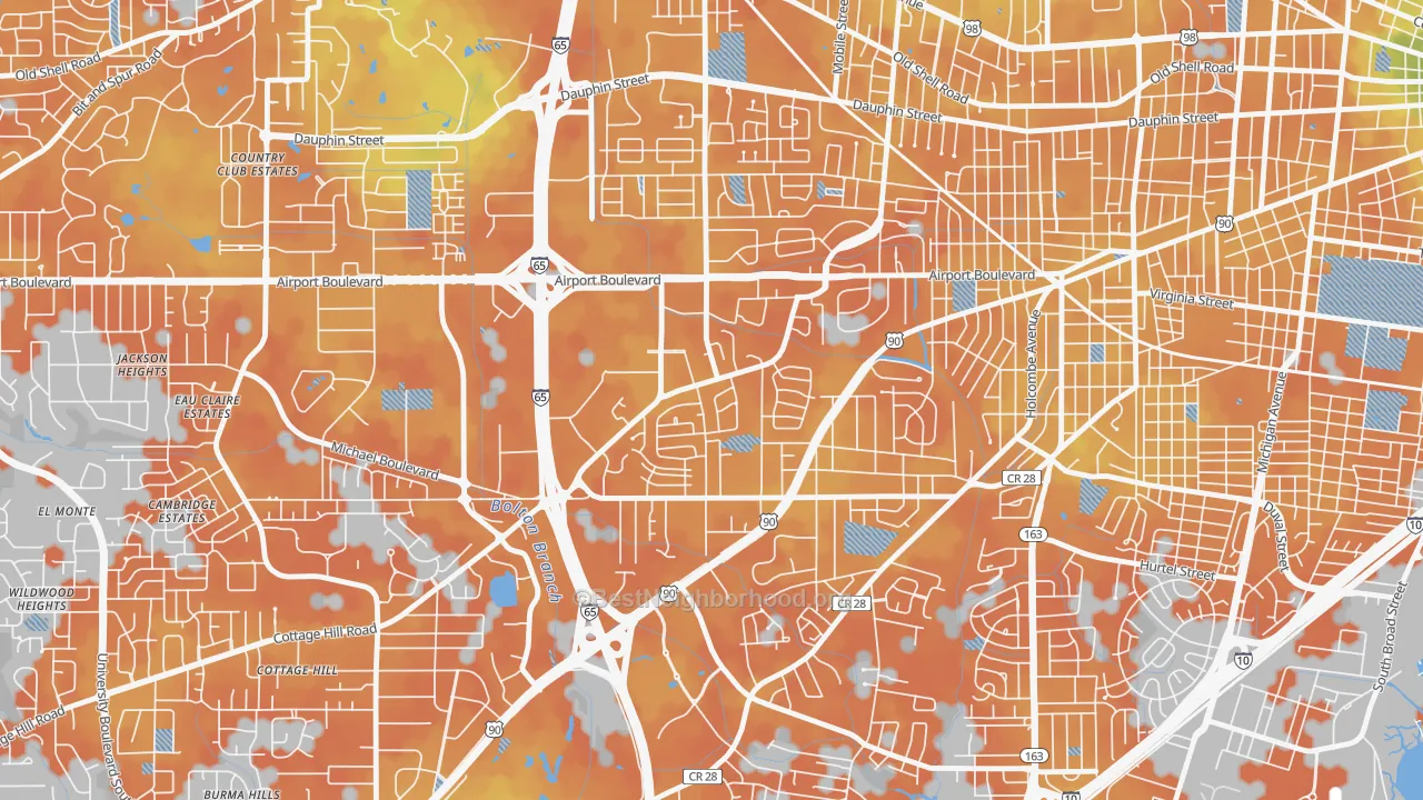 Bike Grade map of Brookwood, Mobile, AL