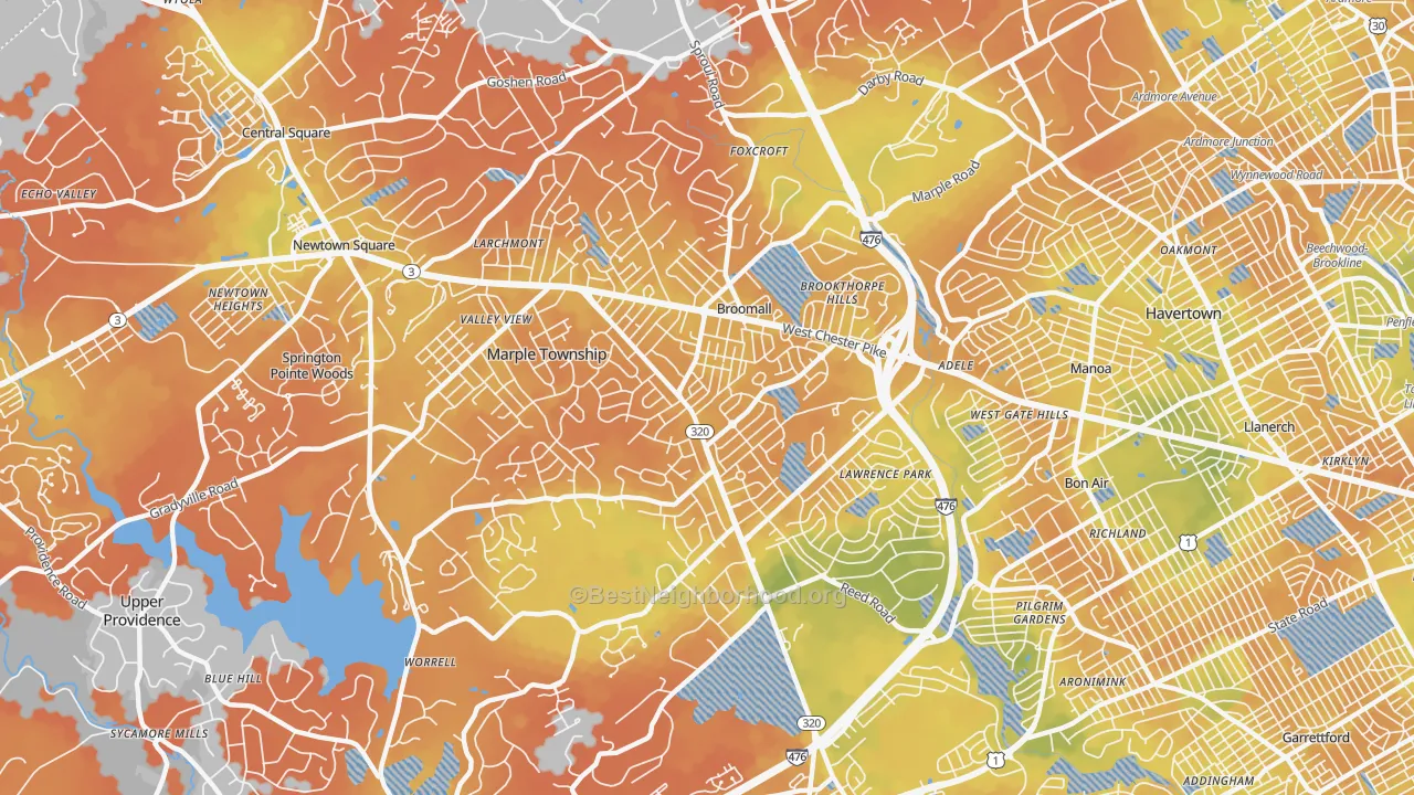 Bike Grade map of Broomall, PA
