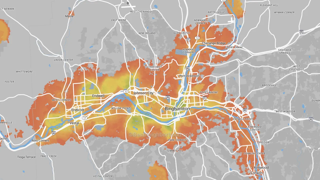 Bike Grade map of Broome County, NY