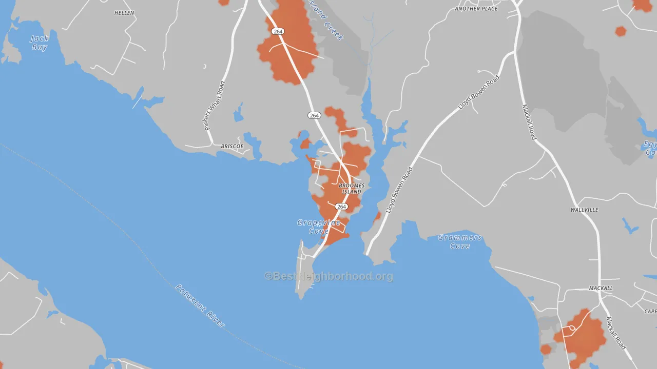 Bike Grade map of Broomes Island, MD