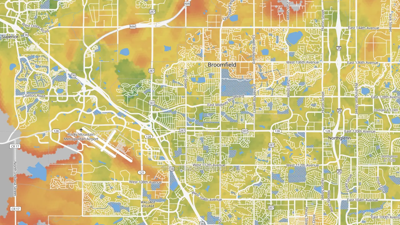 Bike Grade map of Broomfield, CO