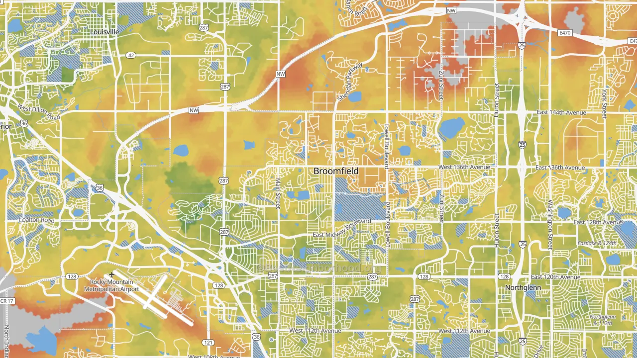 Bike Grade map of Broomfield County, CO