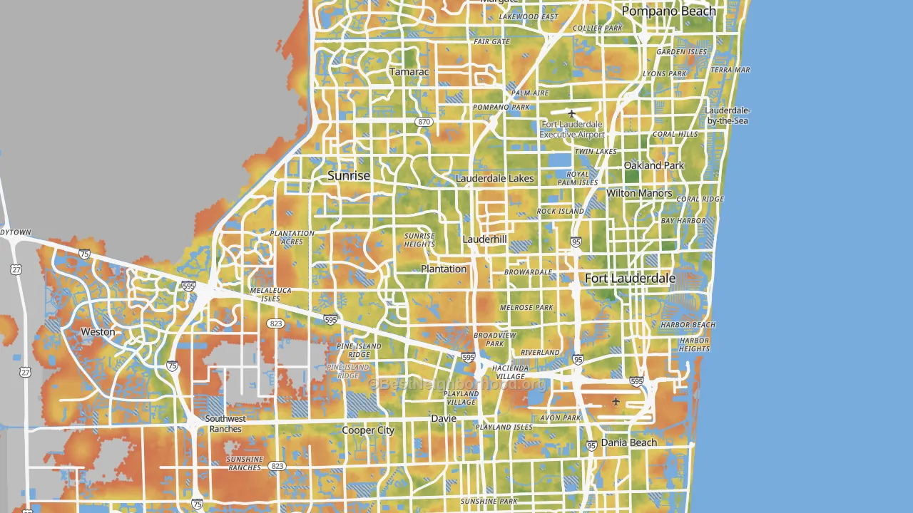 Bike Grade map of Broward County, FL
