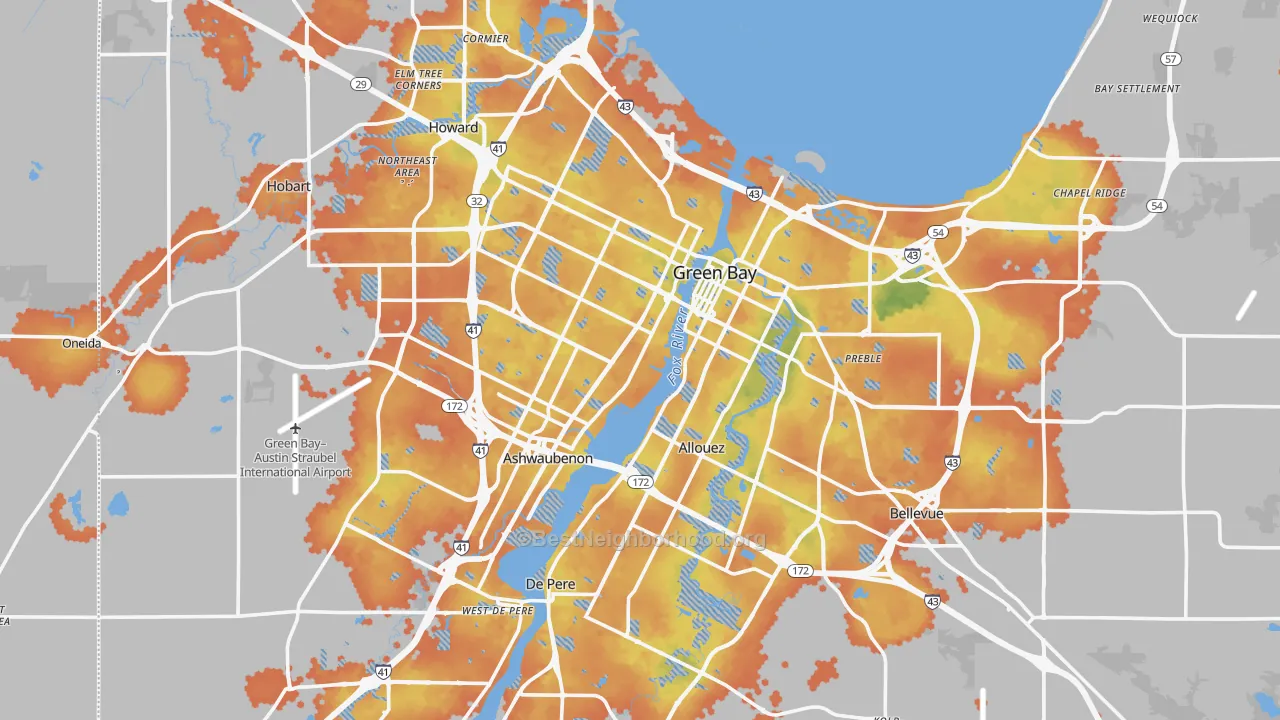 Bike Grade map of Brown County, WI