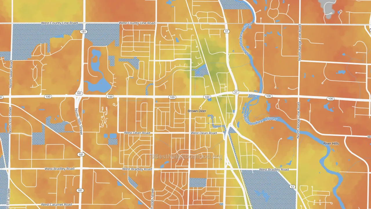 Bike Grade map of Brown Deer, WI