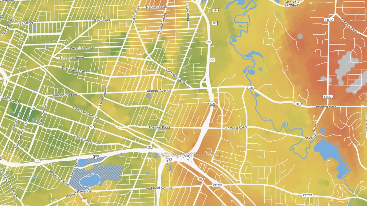 Bike Grade map of Browncroft, Rochester, NY