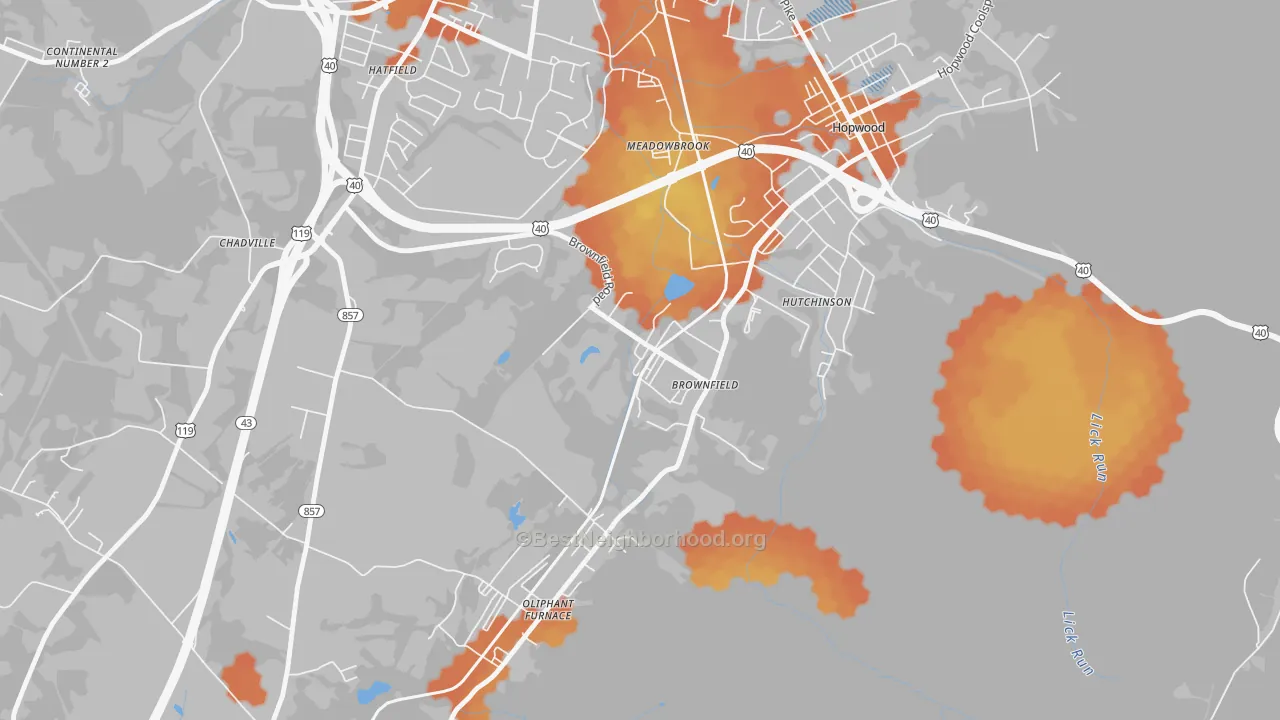 Bike Grade map of Brownfield, PA
