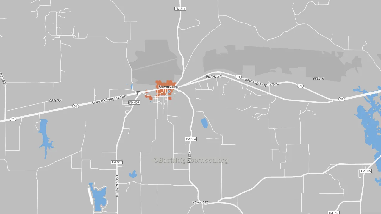 Bike Grade map of Brownsboro, TX