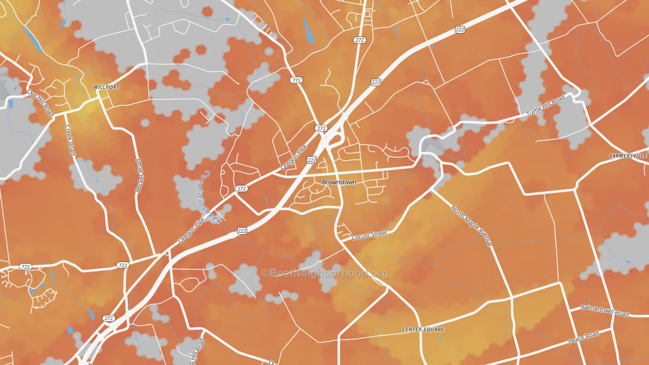 Bike Grade map of Brownstown, PA