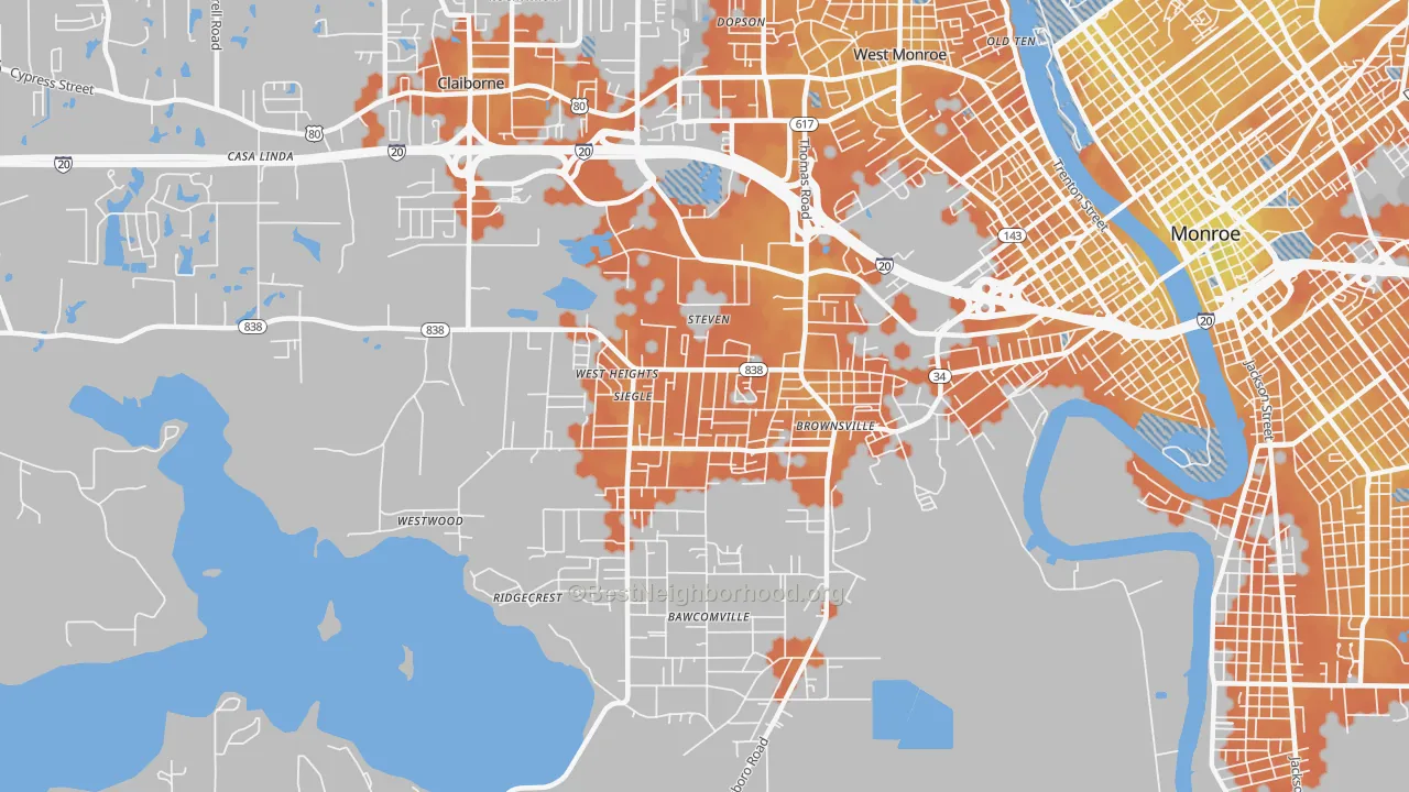 Bike Grade map of Brownsville, LA