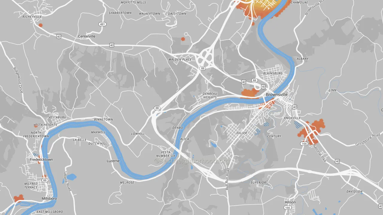Bike Grade map of Brownsville, PA
