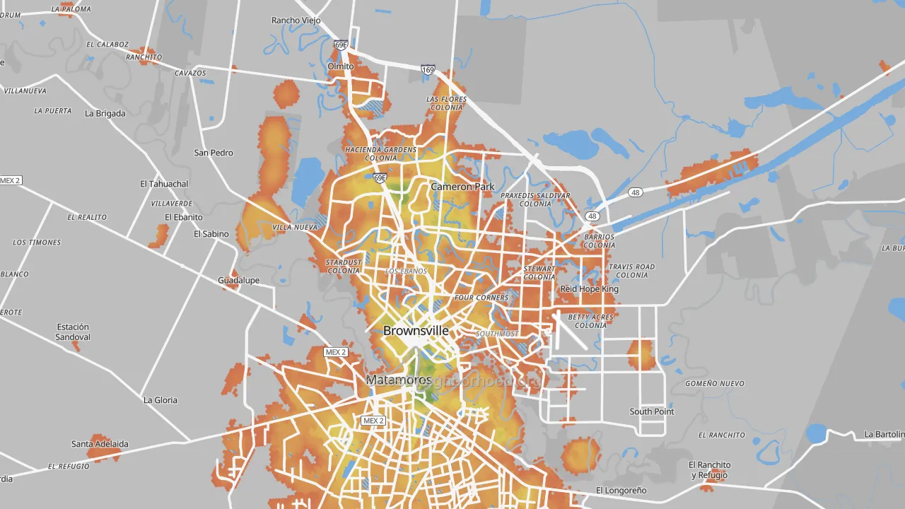 Bike Grade map of Brownsville, TX