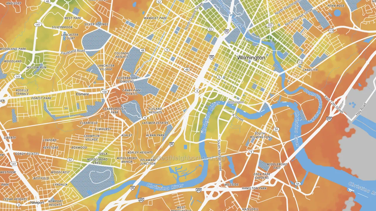 Bike Grade map of Browntown, Wilmington, DE