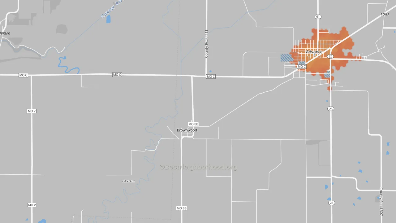 Bike Grade map of Brownwood, MO