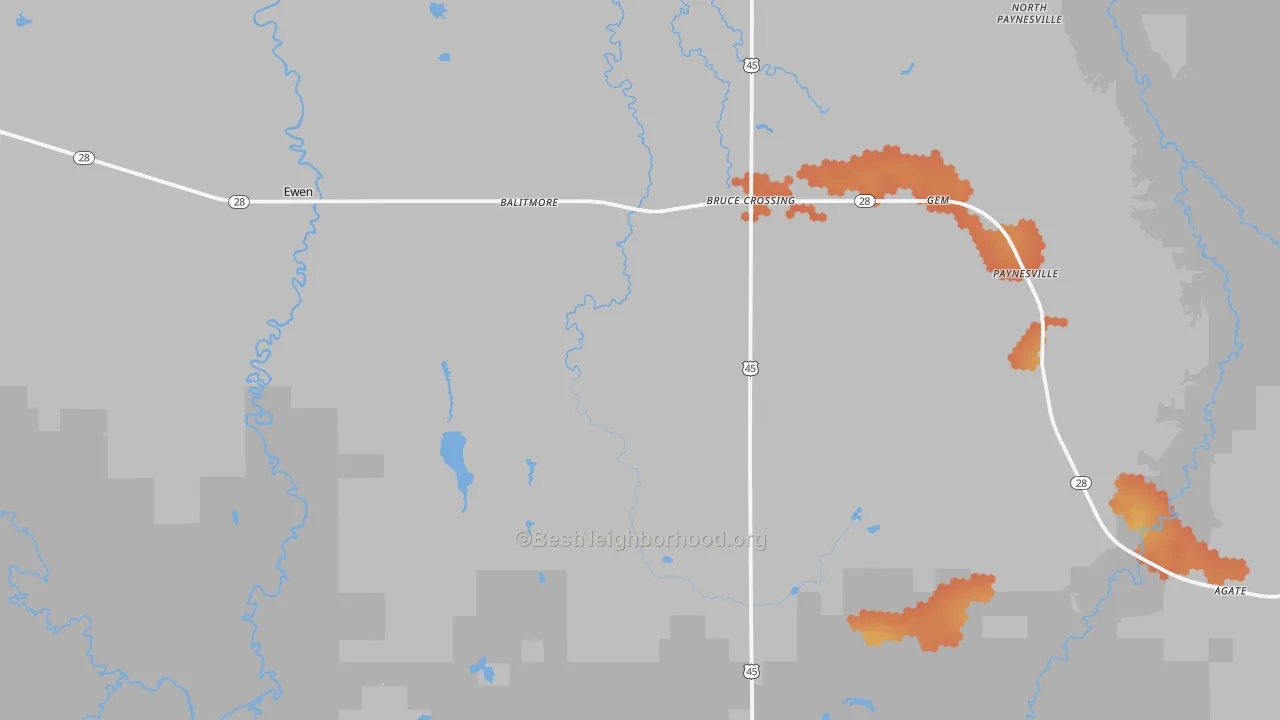 Bike Grade map of Bruce Crossing, MI