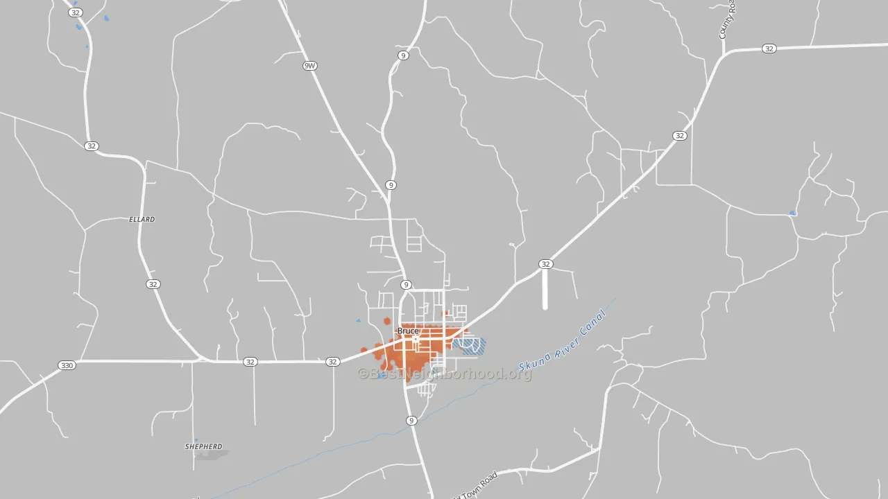 Bike Grade map of Bruce, MS