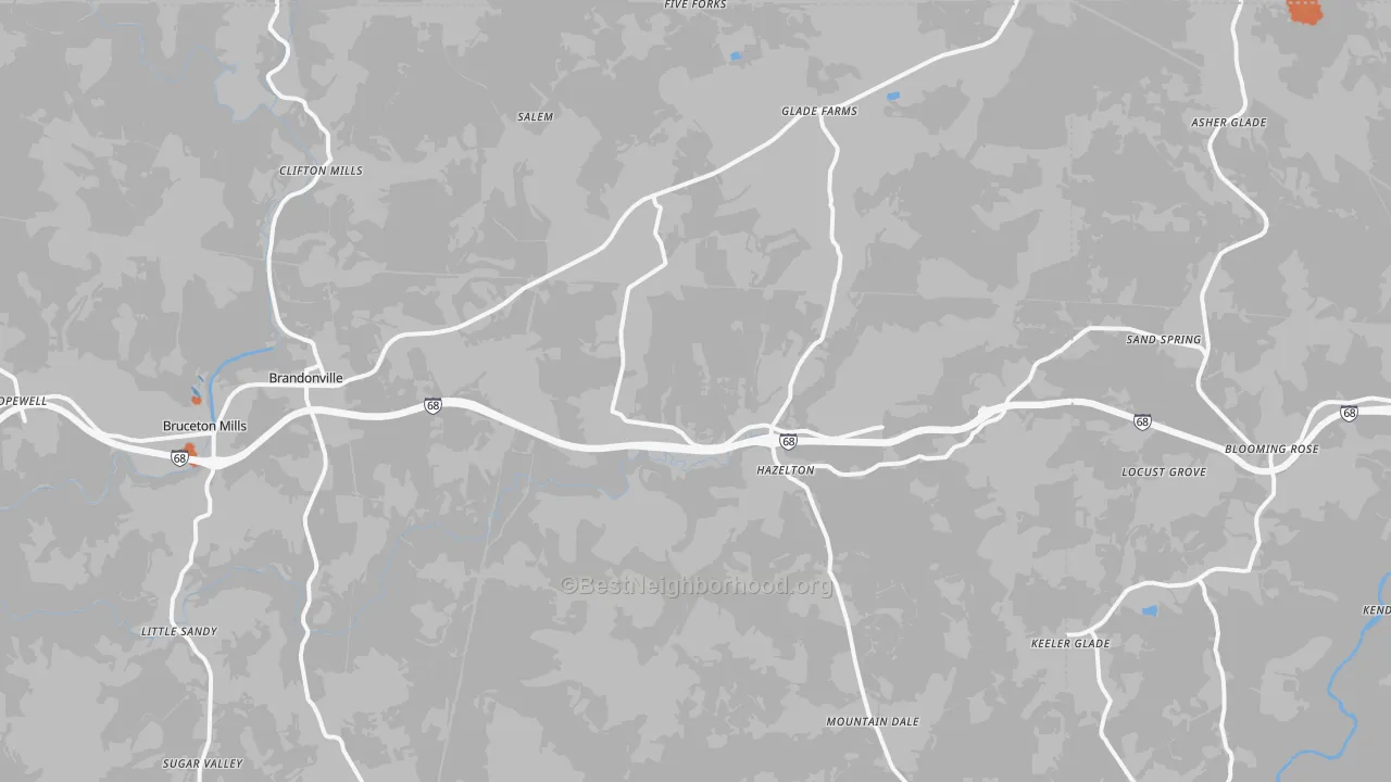 Bike Grade map of Bruceton Mills, WV