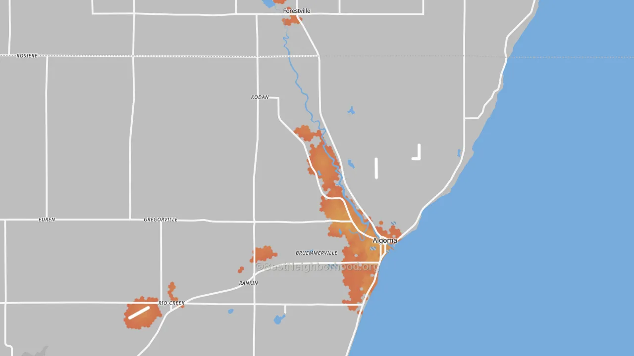 Bike Grade map of Bruemmerville, WI