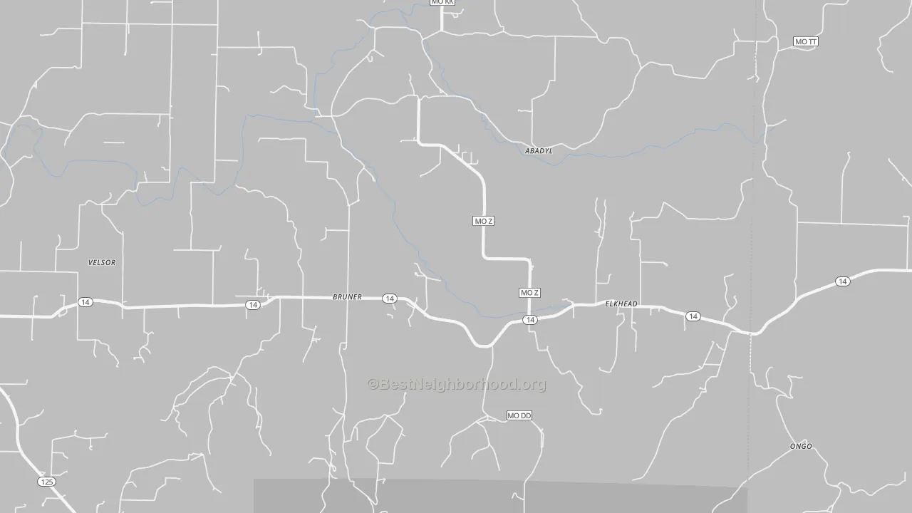 Bike Grade map of Bruner, MO