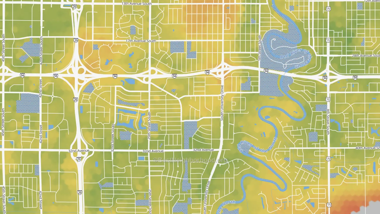 Bike Grade map of Brunsdale, Fargo, ND