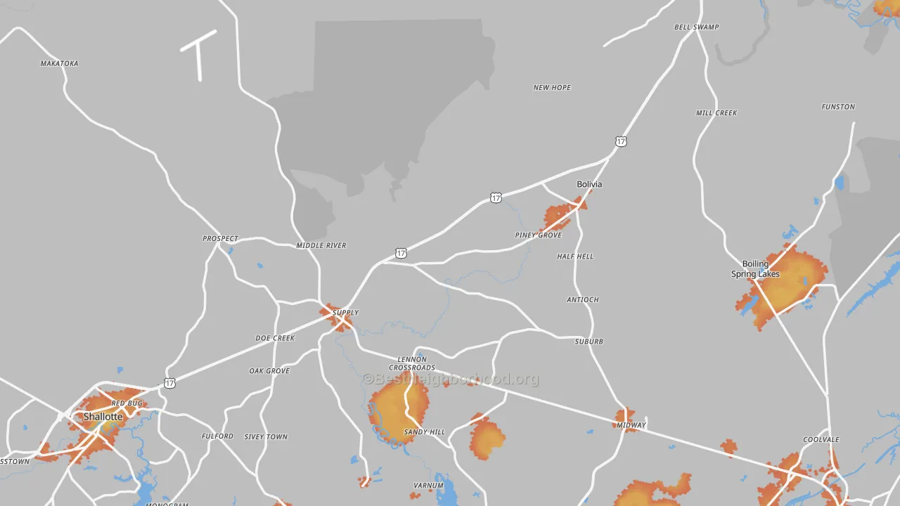 Bike Grade map of Brunswick County, NC