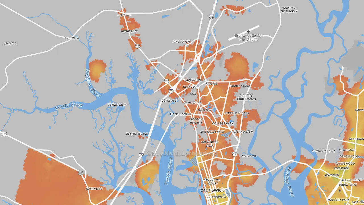 Bike Grade map of Brunswick, GA
