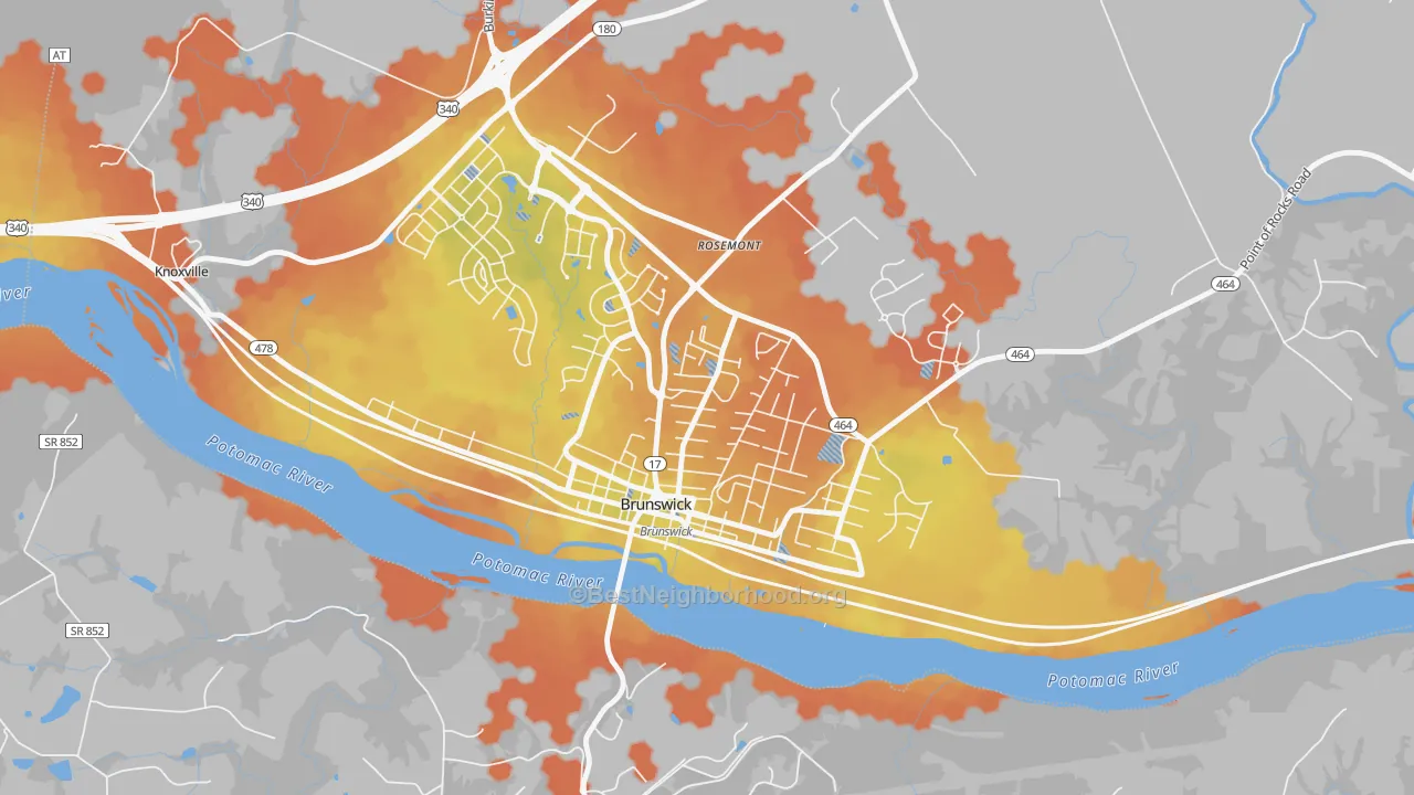 Bike Grade map of Brunswick, MD