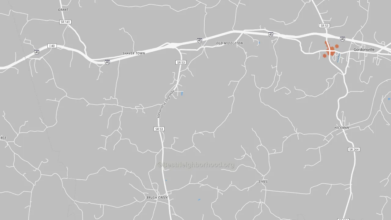 Bike Grade map of Brush Creek, TN