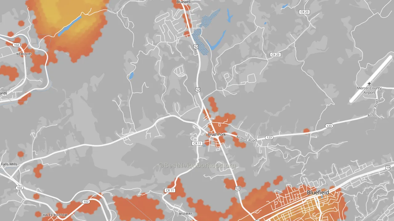 Bike Grade map of Brush Fork, WV