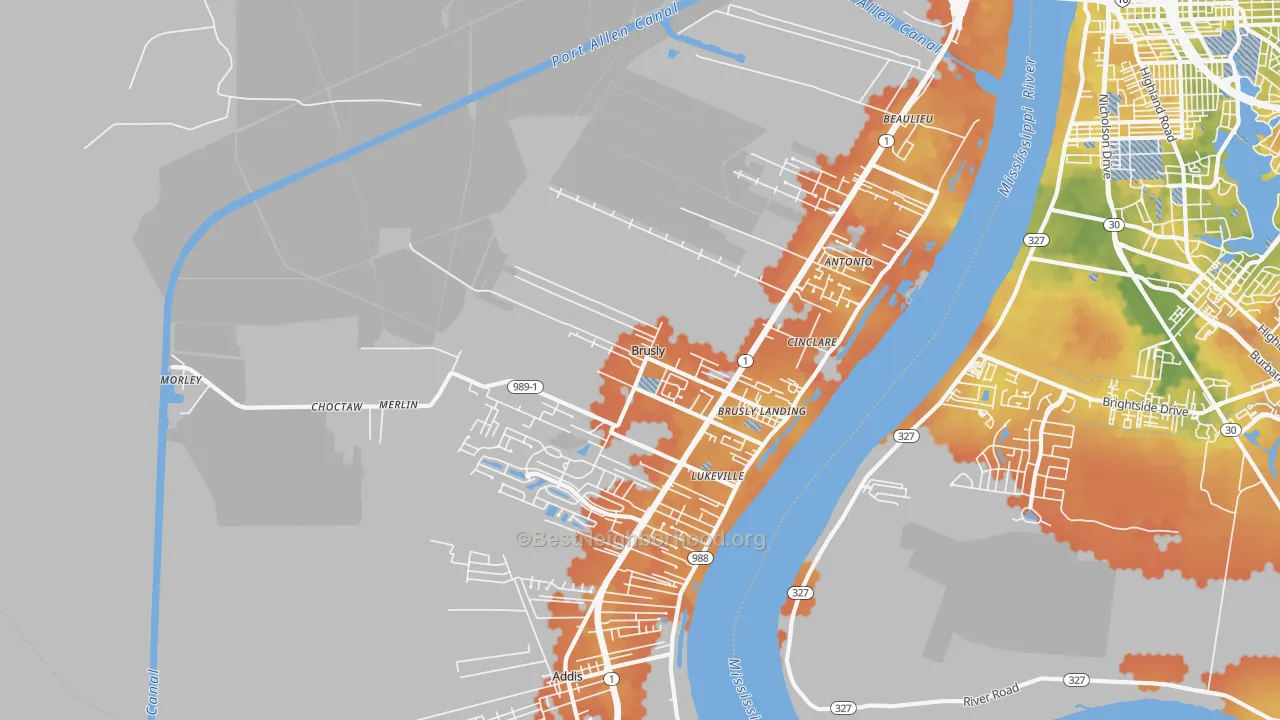 Bike Grade map of Brusly, LA