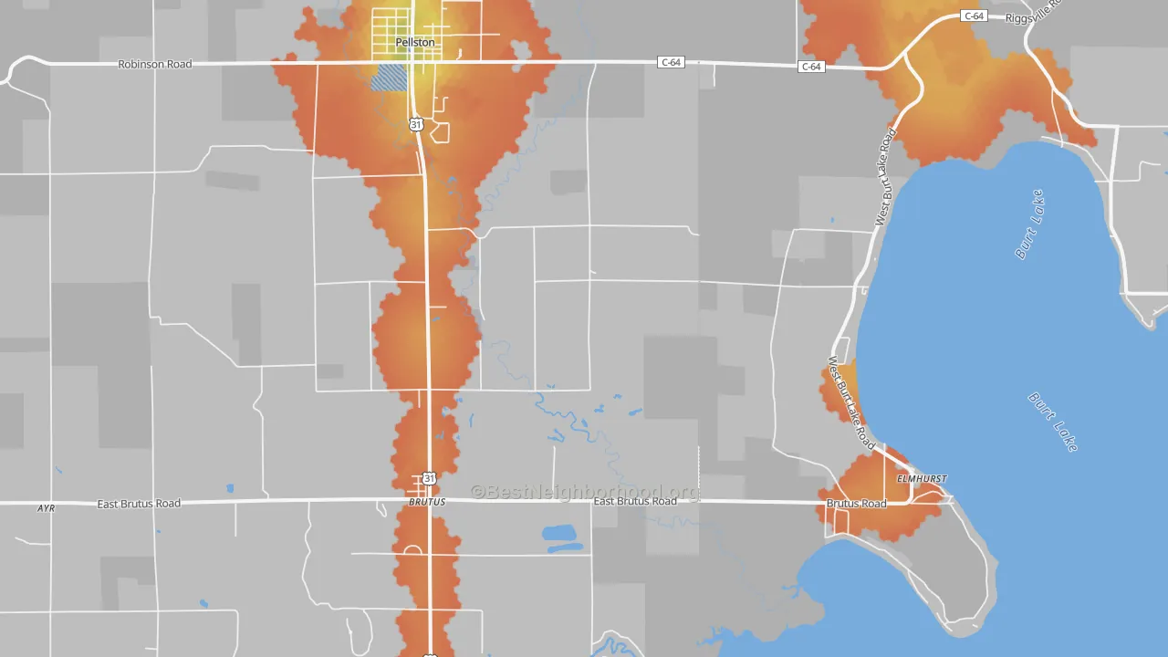 Bike Grade map of Brutus, MI