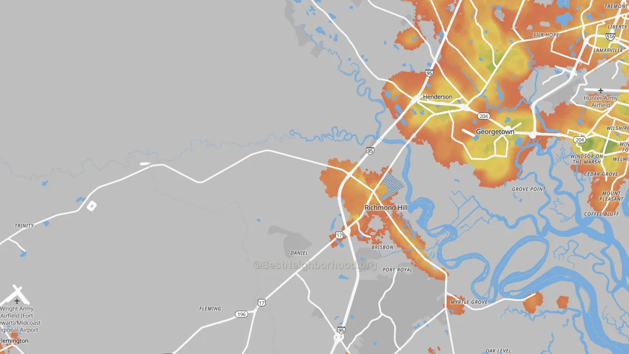 Bike Grade map of Bryan County, GA