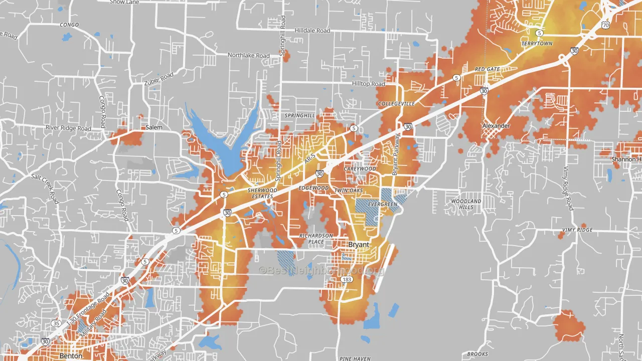 Bike Grade map of Bryant, AR