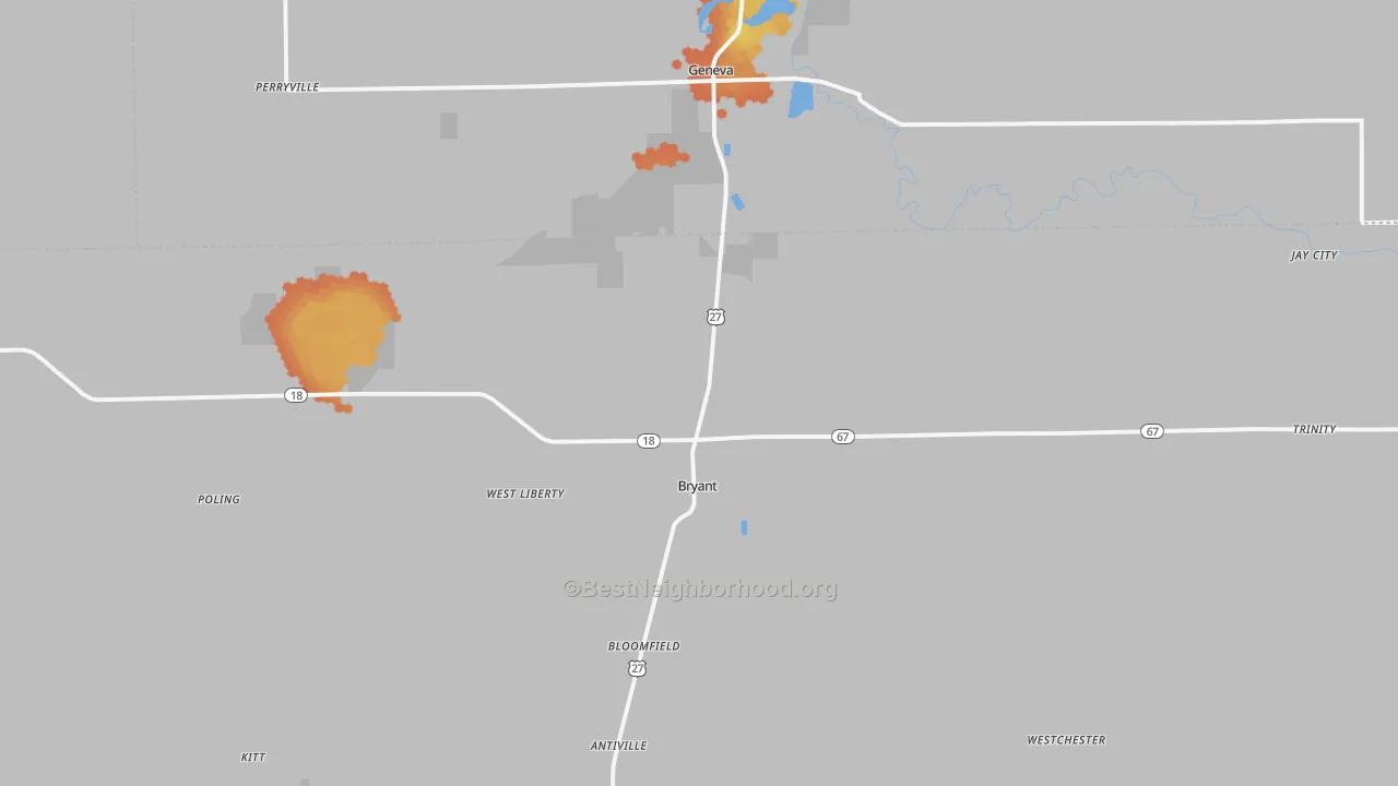 Bike Grade map of Bryant, IN