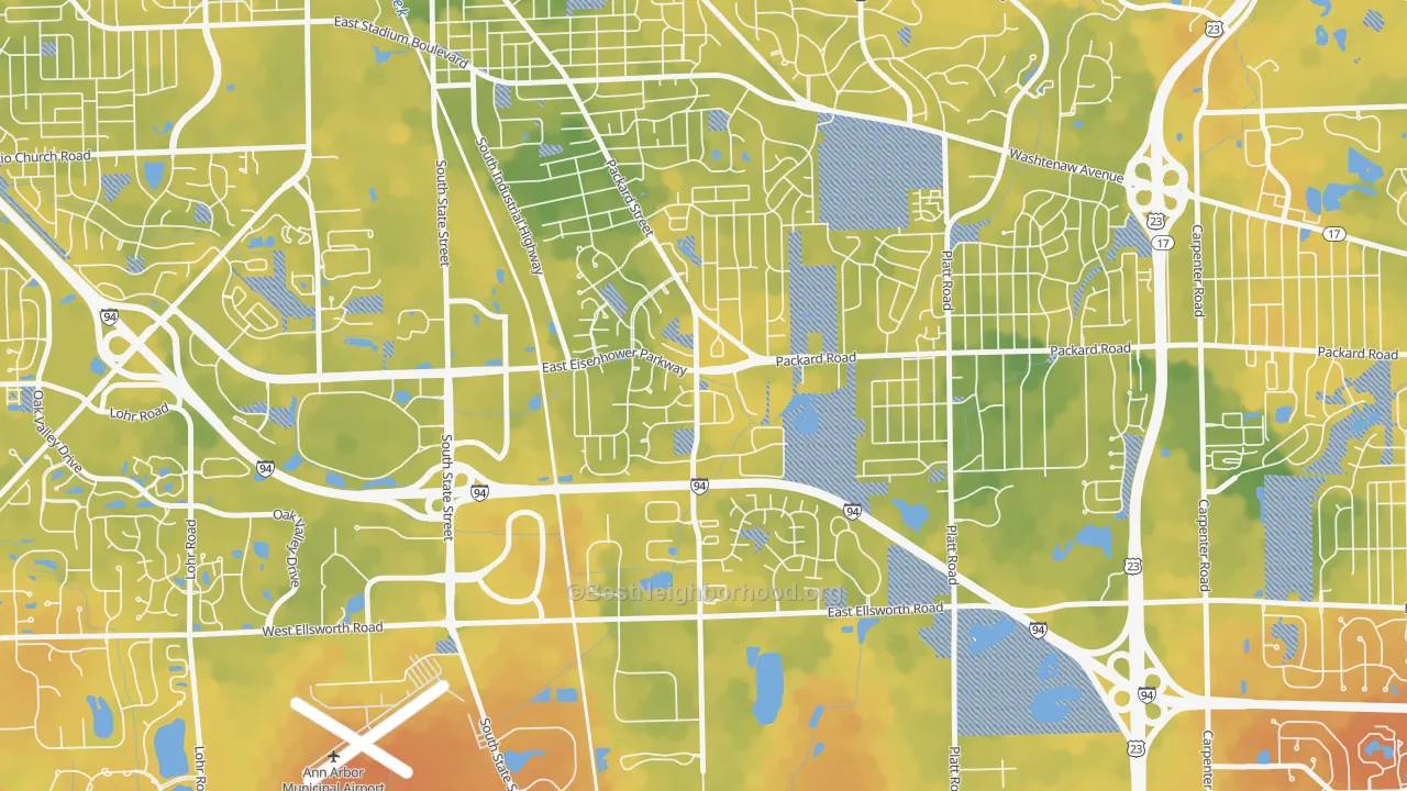 Bike Grade map of Bryant Pattengill East, Ann Arbor, MI