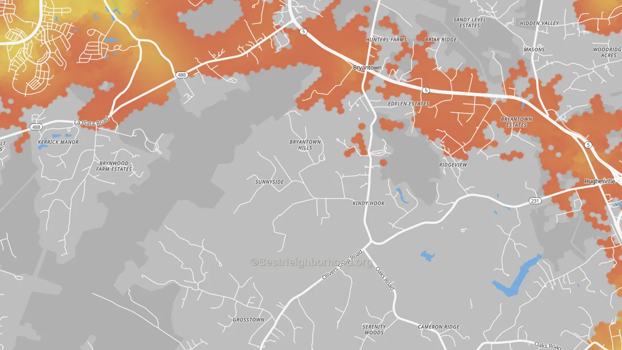 Bike Grade map of Bryantown, MD