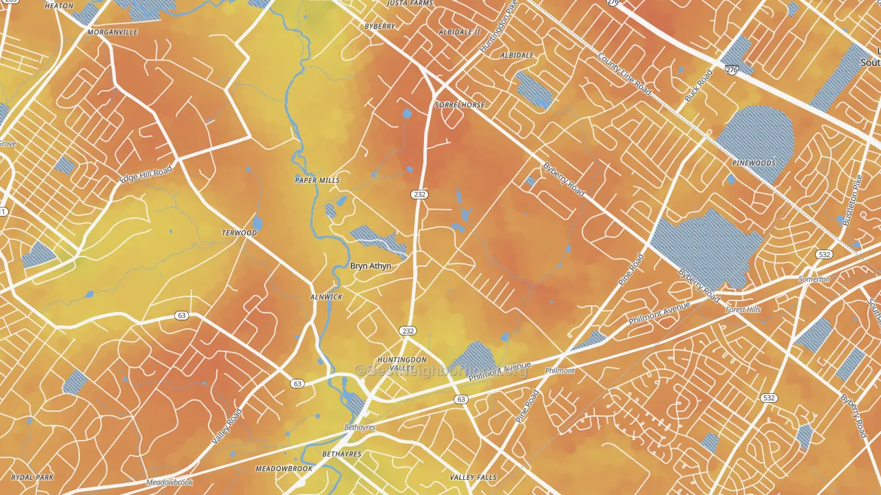 Bike Grade map of Bryn Athyn, PA
