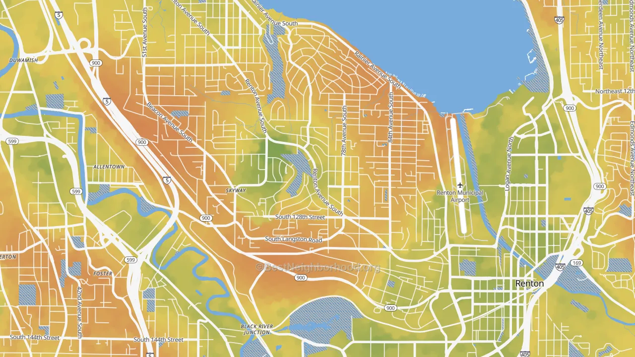Bike Grade map of Bryn Mawr-Skyway, WA