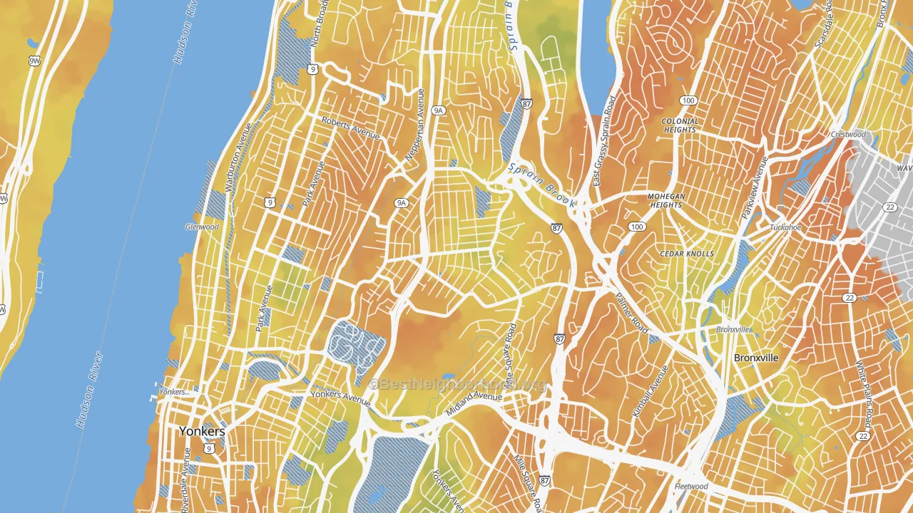 Bike Grade map of Bryn Mawr, Yonkers, NY