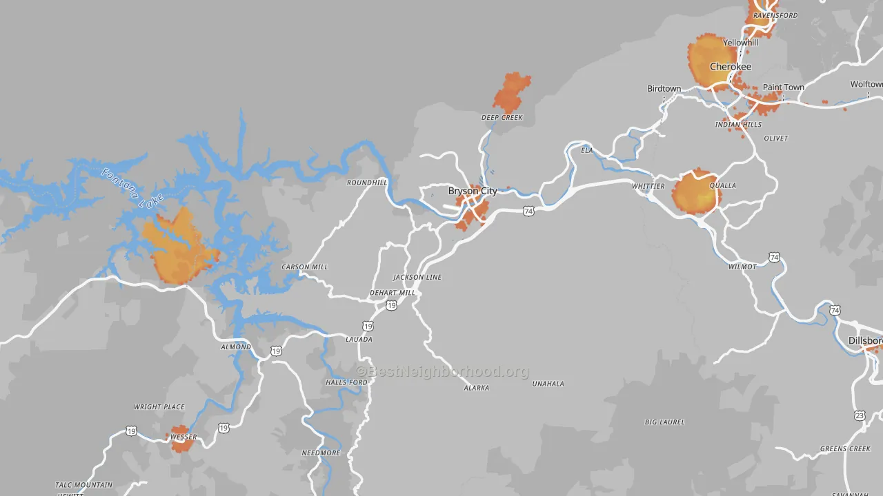 Bike Grade map of Bryson City, NC
