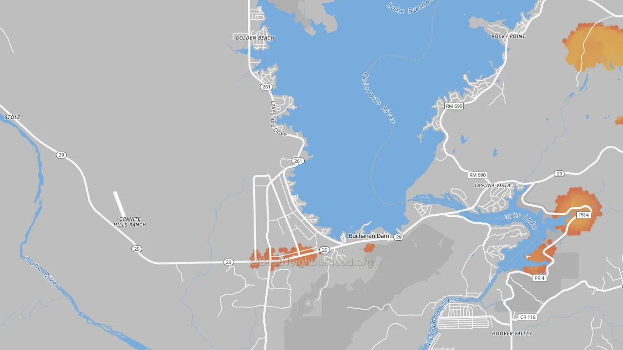 Bike Grade map of Buchanan Dam, TX