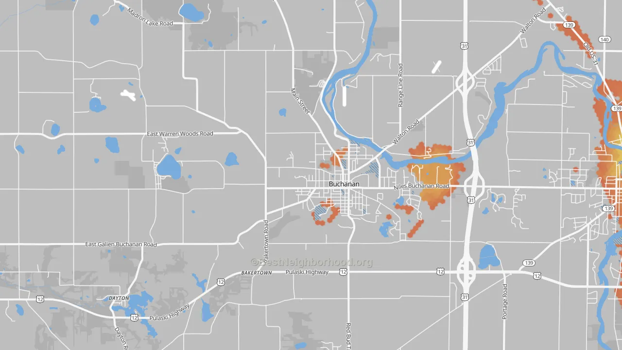 Bike Grade map of Buchanan, MI