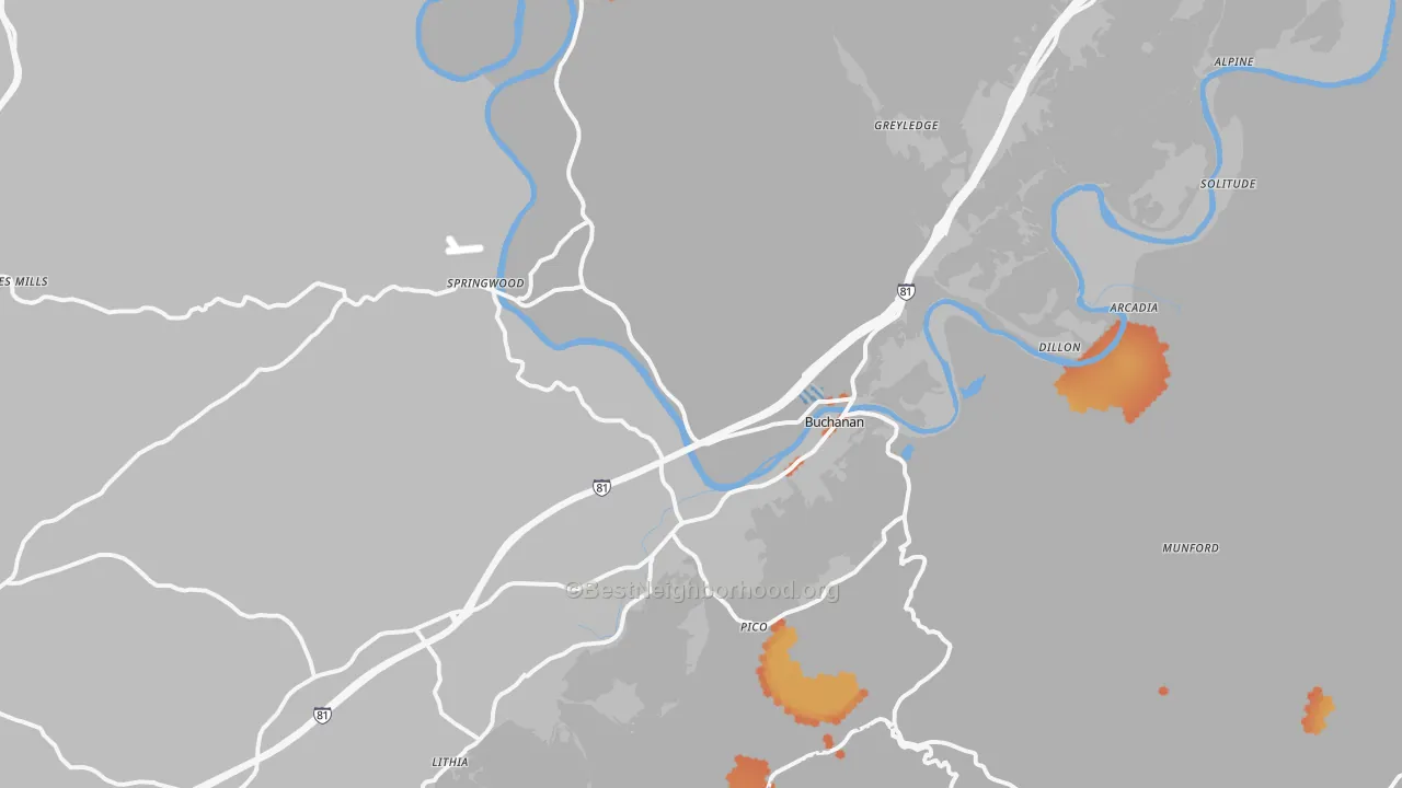 Bike Grade map of Buchanan, VA