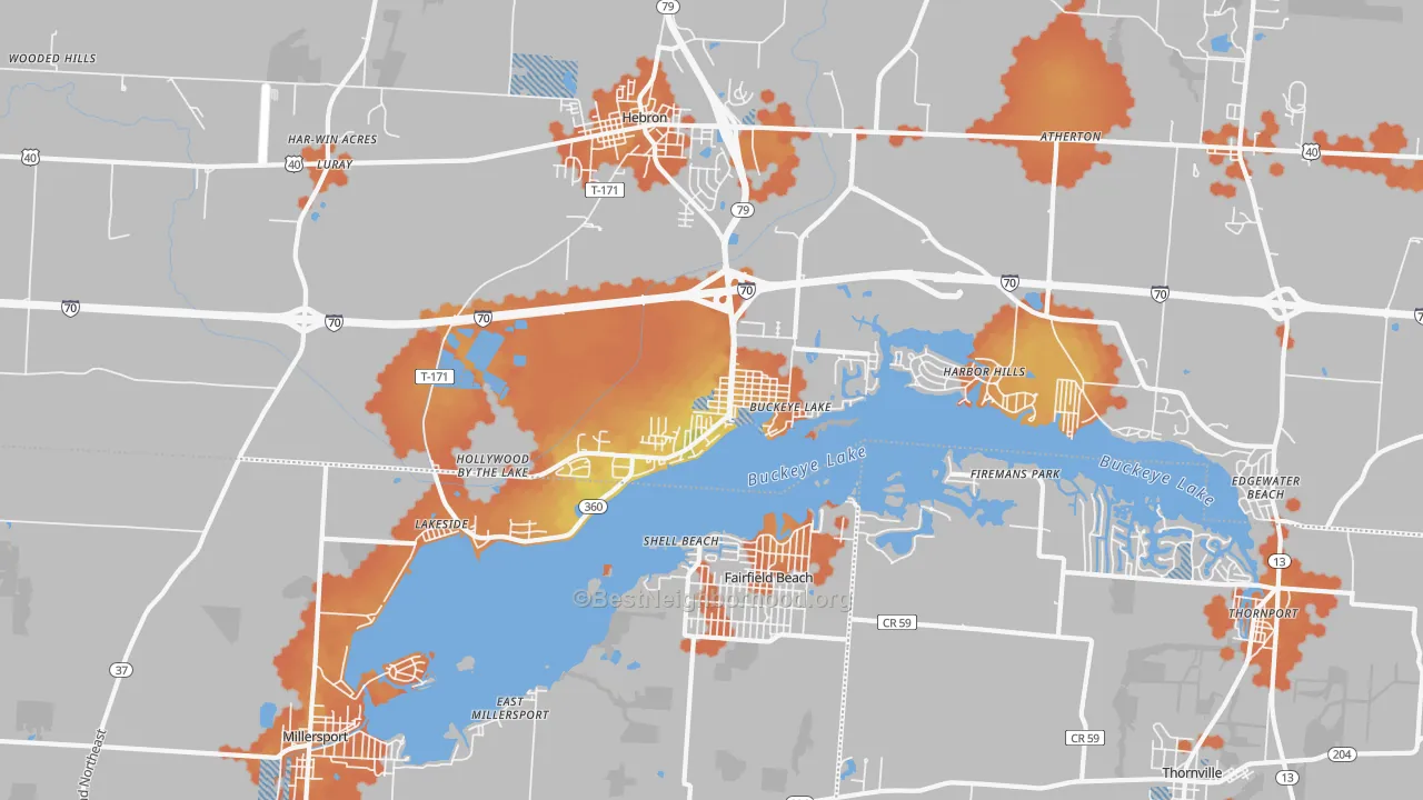 Bike Grade map of Buckeye Lake, OH