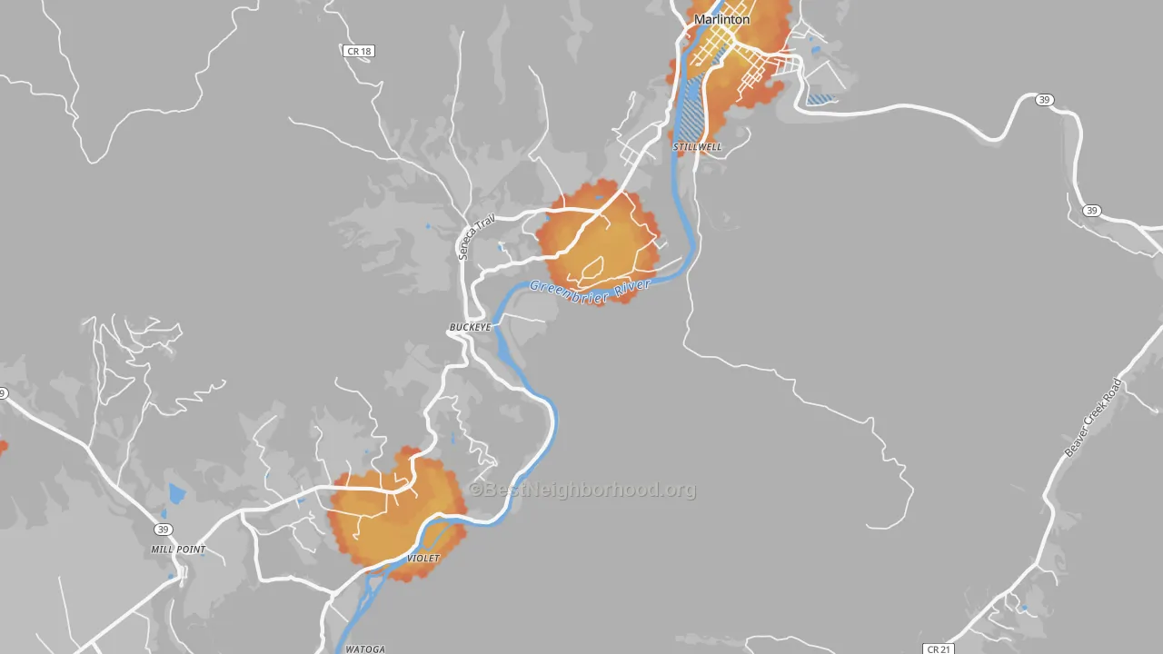 Bike Grade map of Buckeye, WV