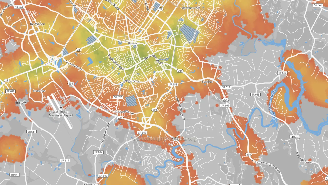 Bike Grade map of Buckhall, VA