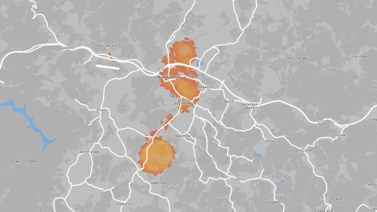 Bike Grade map of Buckhannon, WV