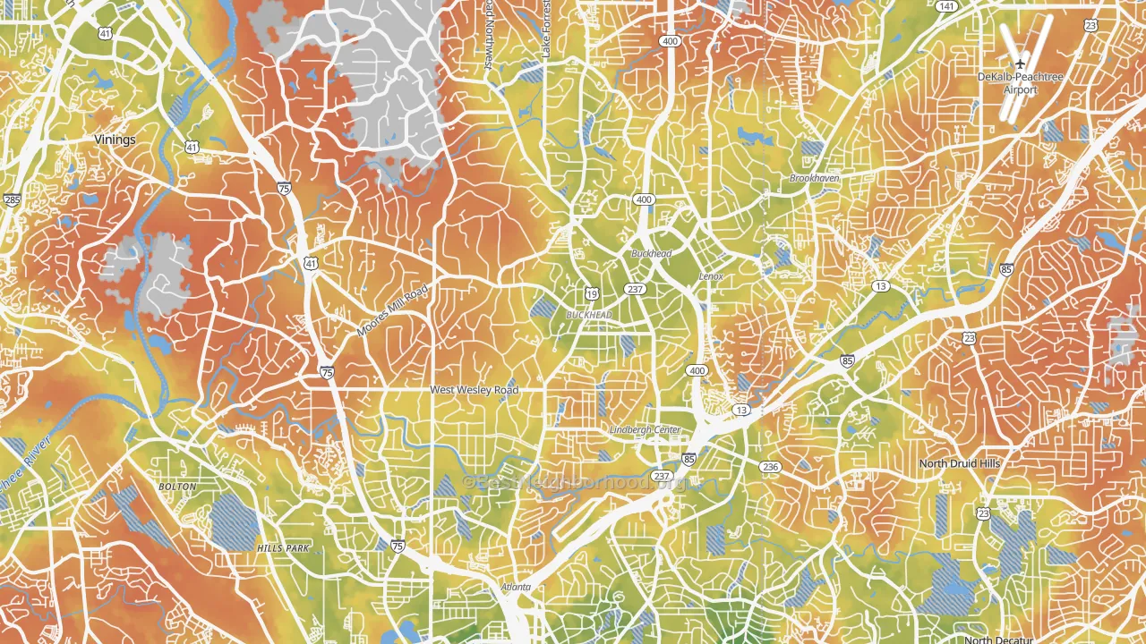 Bike Grade map of Buckhead, Atlanta, GA