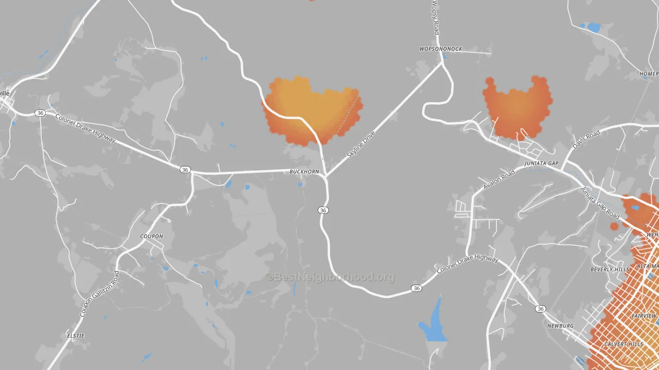 Bike Grade map of Buckhorn, PA